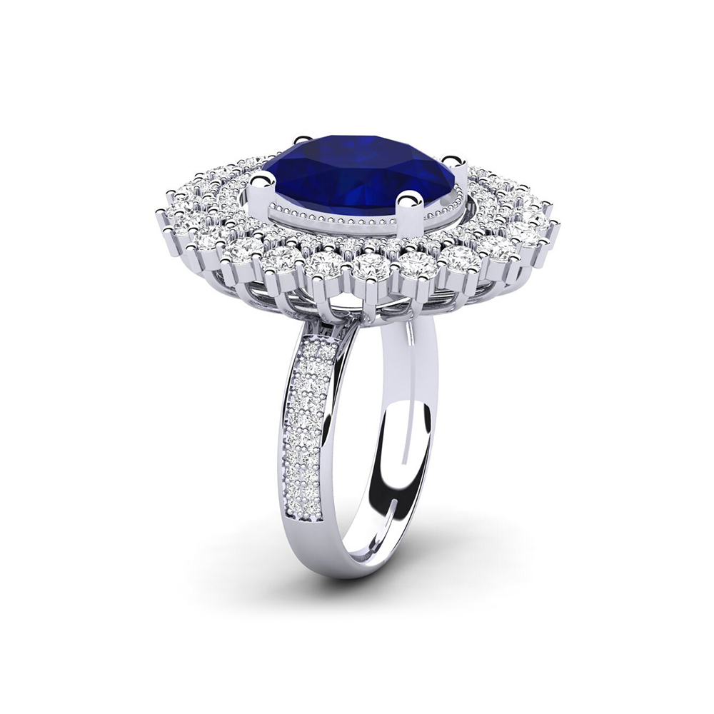 6 Color Options Oval Cut Blue Sapphire Double Halo Ring