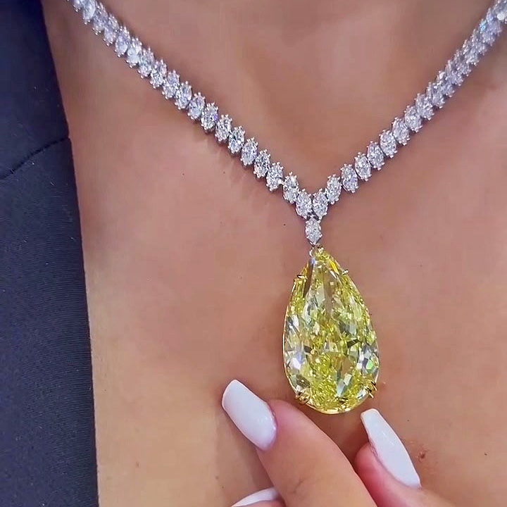 Pear Cut Yellow Sapphire Pendant Necklace