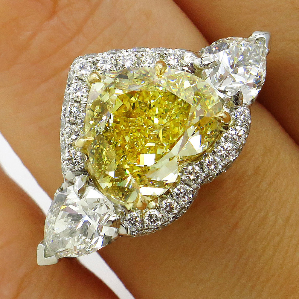 3.5ct  Fancy Yellow Sapphire Heart Cut Halo Engagement Ring