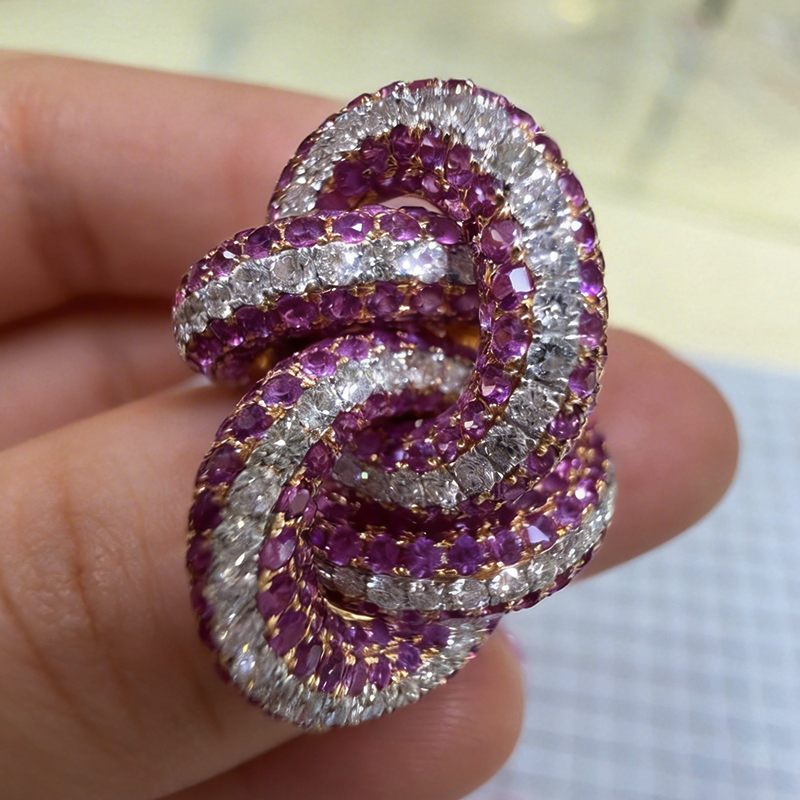 Ruby & White Sapphire Knot Jewelry Set (Earrings + Ring)