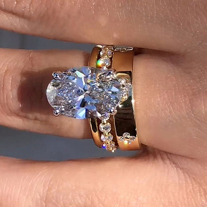 4ct Under Halo Oval Cut White Sapphire Wedding Set/3pcs