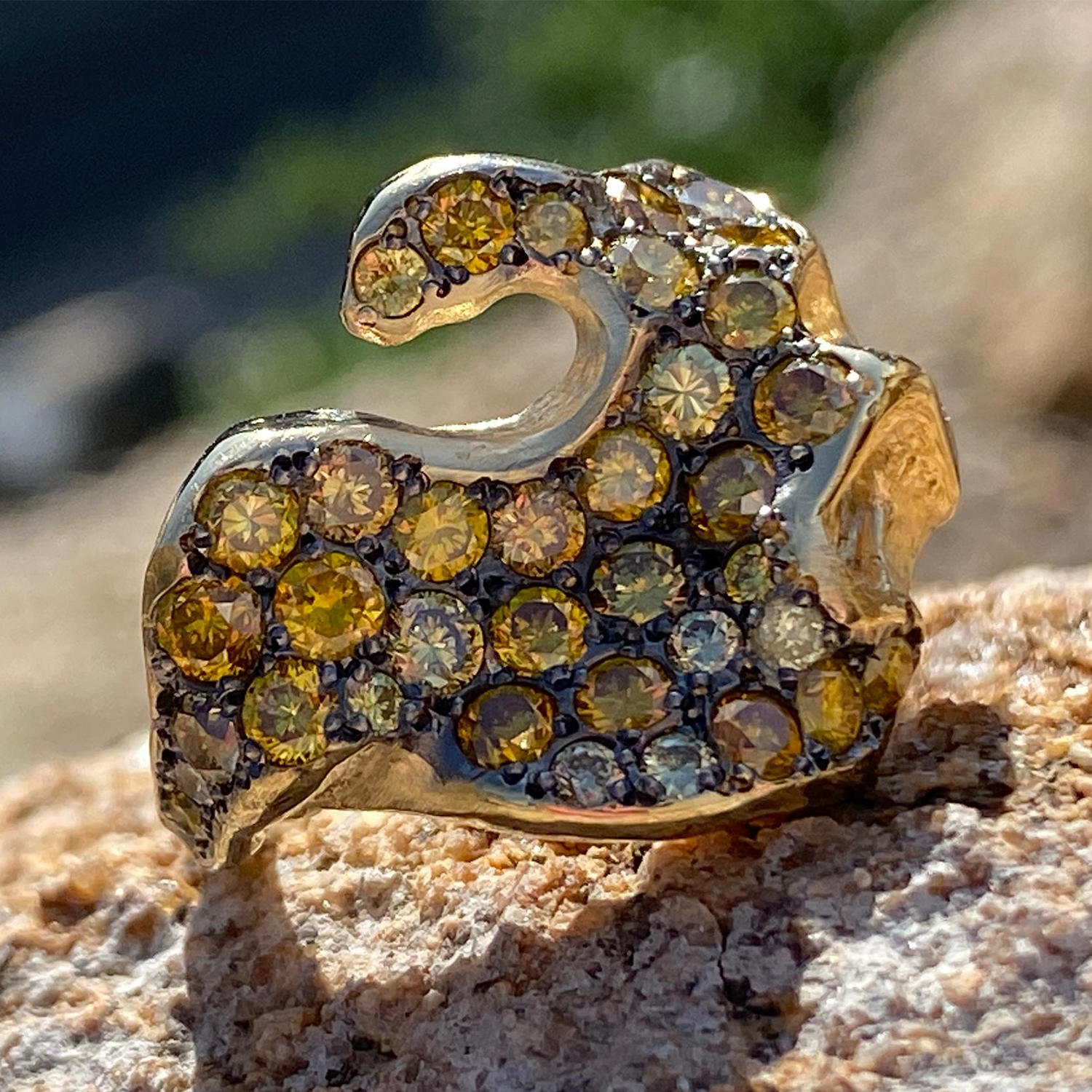 Freeform Lava Pool Ring with 1.16 Carats Yellow Spectrum Sapphire