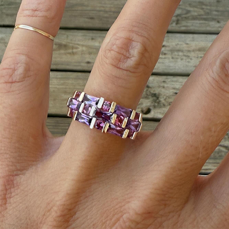 Vibrant Ombre 4.5 ctw Rectangle & Round Cut Purple Amethyst & Pink Sapphire Band