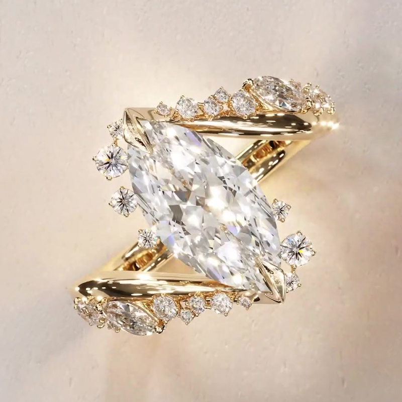 Bypass Design 3ct Marquise Cut White Sapphire Engagement Ring