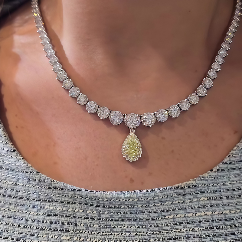 Round & Pear Cut Emerald/Yellow Sapphire Choker Necklace