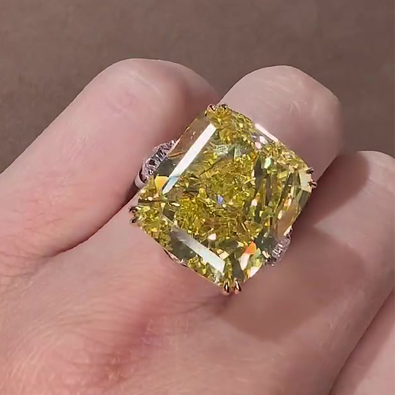 3.5ct Cushion Cut Yellow Sapphire Two Tone Pave Set Cocktail Ring