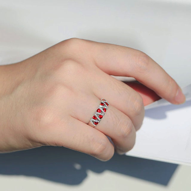 1.75ct Round Cut Ruby Sapphire Half Eternity Ring