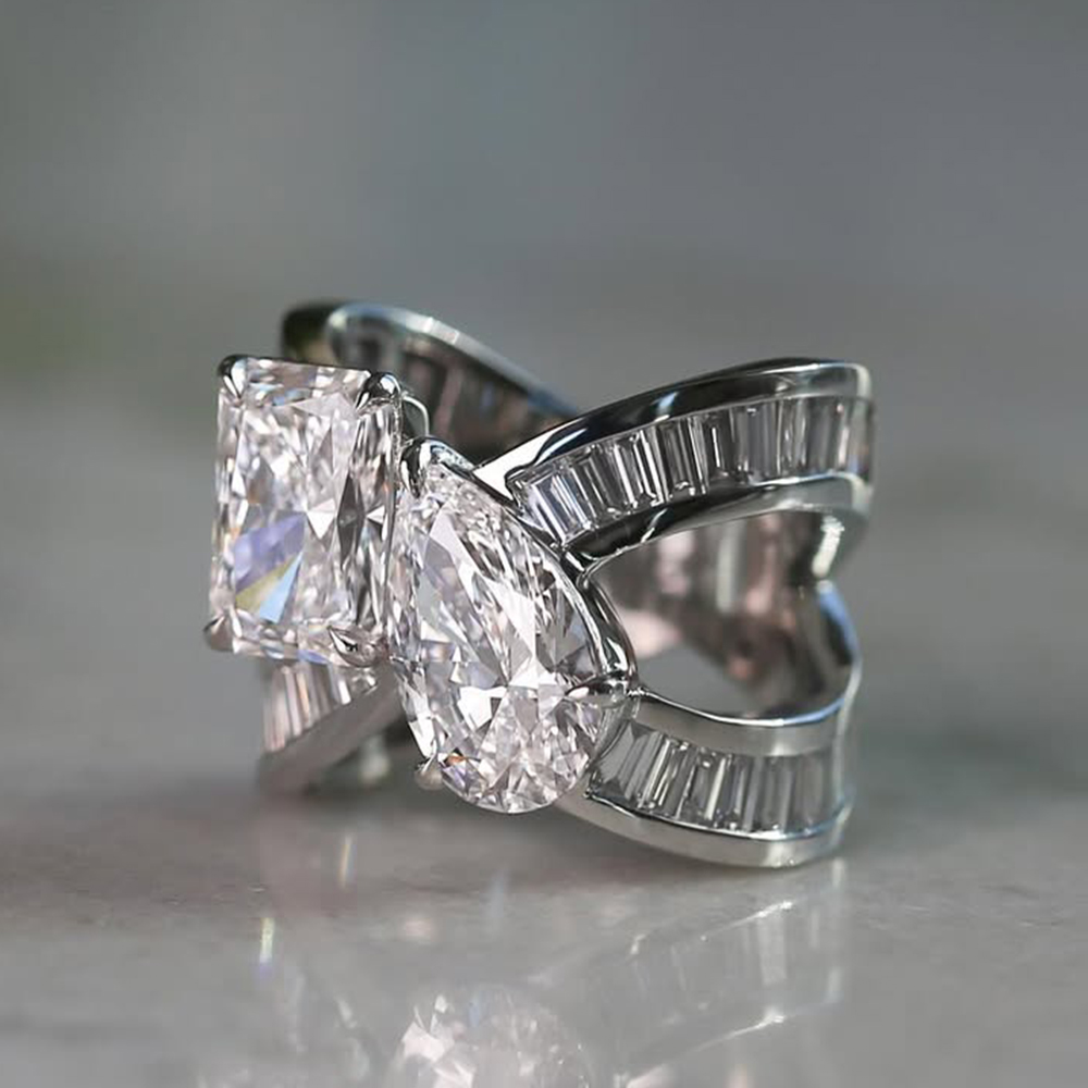 Radiant&Emerald&Pear Cut White Sapphire Band