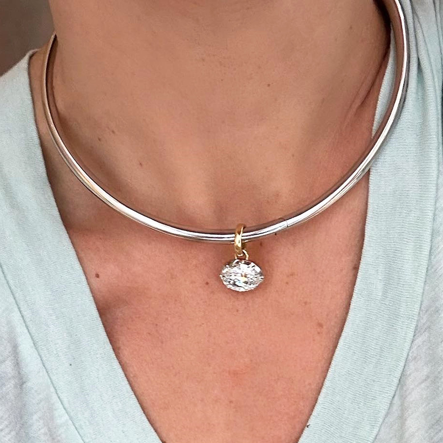 Oval Cut Diamond Bezel Setting Torque Necklace