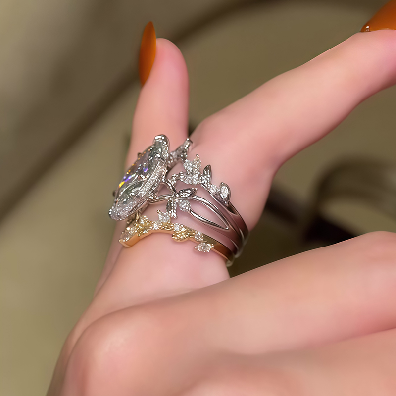 3ct Marquise Cut White Sapphire Vine Ring Set / 3-Piece