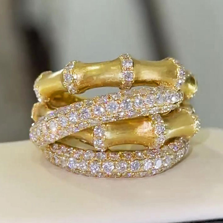 3.25ct Bamboo Round Cut White Sapphire Ring&Earrings