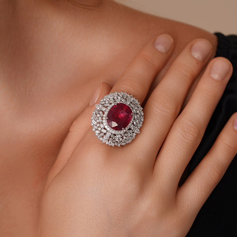 5.5ct Oval Cut Garnet & White Sapphire Multi-Halo Cocktail Ring