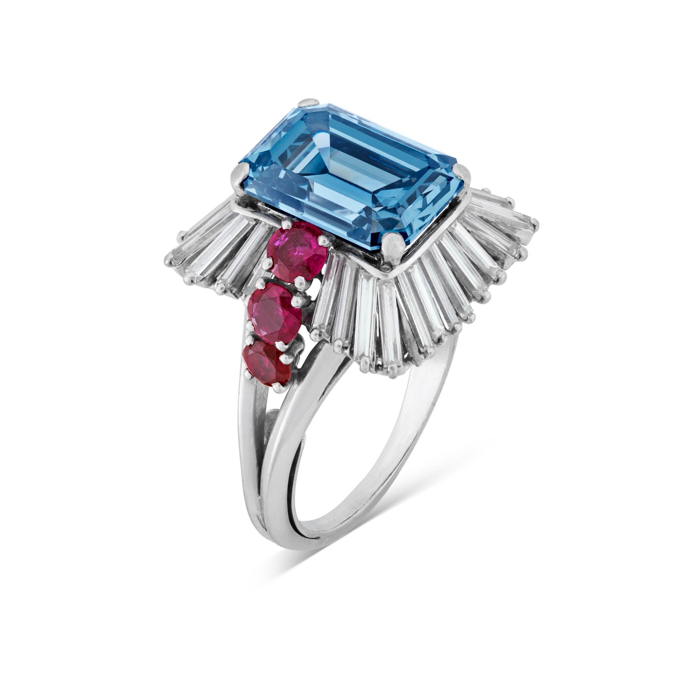 Luxury 6ct Emerald Cut Blue Sapphire Engagement Ring