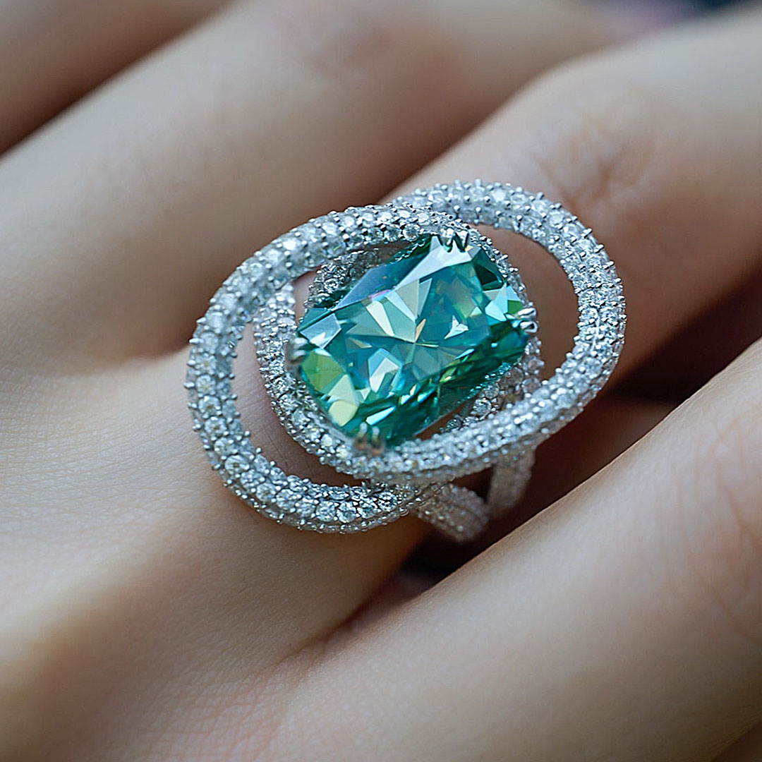 4ct Unique Design Cushion Cut Blue Sapphire Cocktail Ring