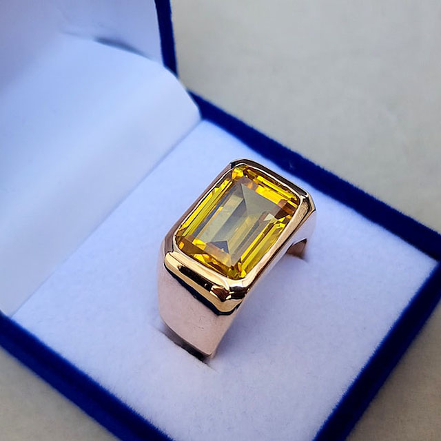 7ct Emerald Cut Yellow Sapphire Men's Engagement Ring