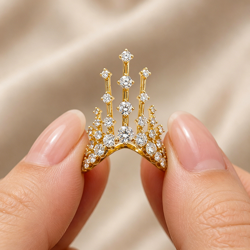 Classic 0.35ct Round Cut White Sapphire Crown Engagement Ring