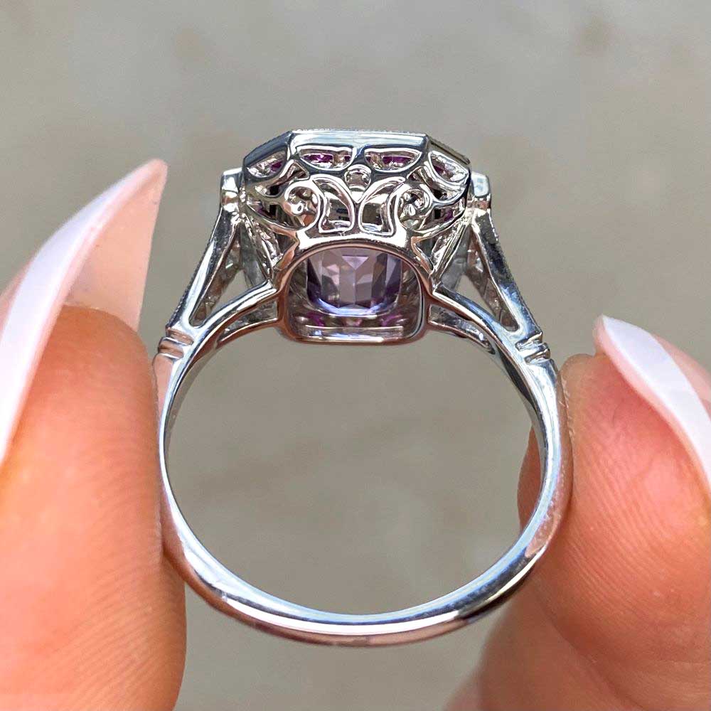 4.18ct Halo Emerald Cut Pink Sapphire Engagement Ring