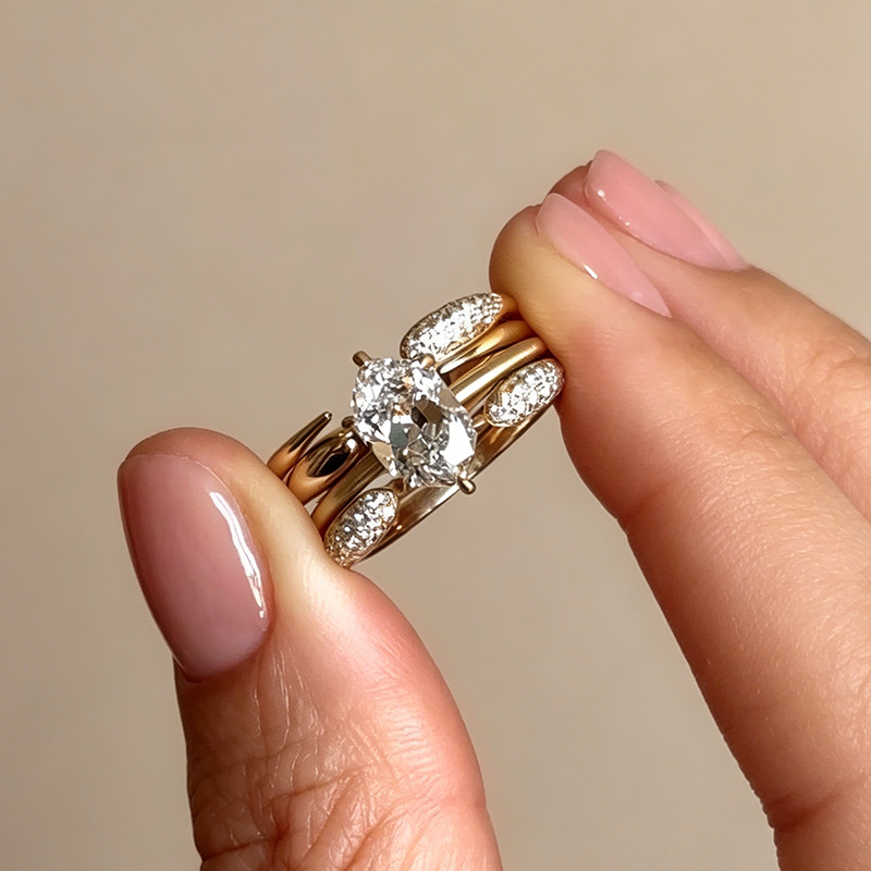 Fashion 3ct Dutch Marquise Cut White Sapphire Stacking Wedding Set / 4pcs