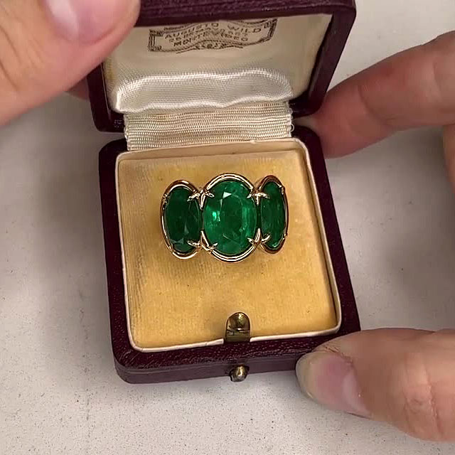 7ct Three-Stone Oval Cut Emerald Sapphire Ring