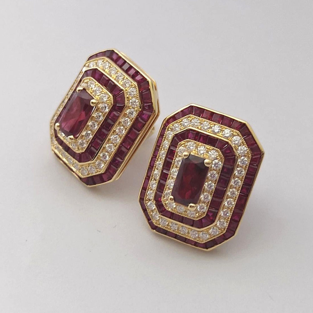 Two Tone Ruby&Diamond Stud Earrings