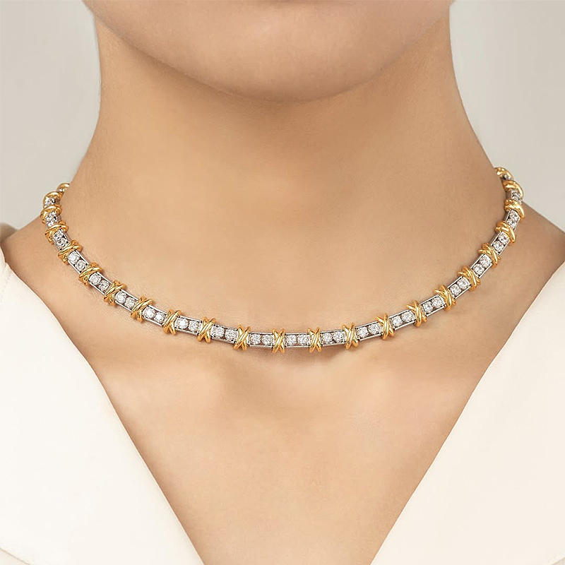 X Link Round Cut White Sapphire Necklace