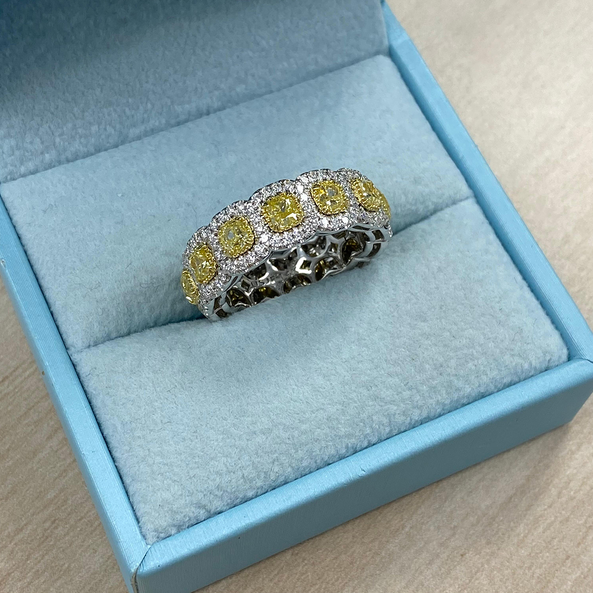 Cushion Cut Yellow Sapphire Eternity Wedding Band