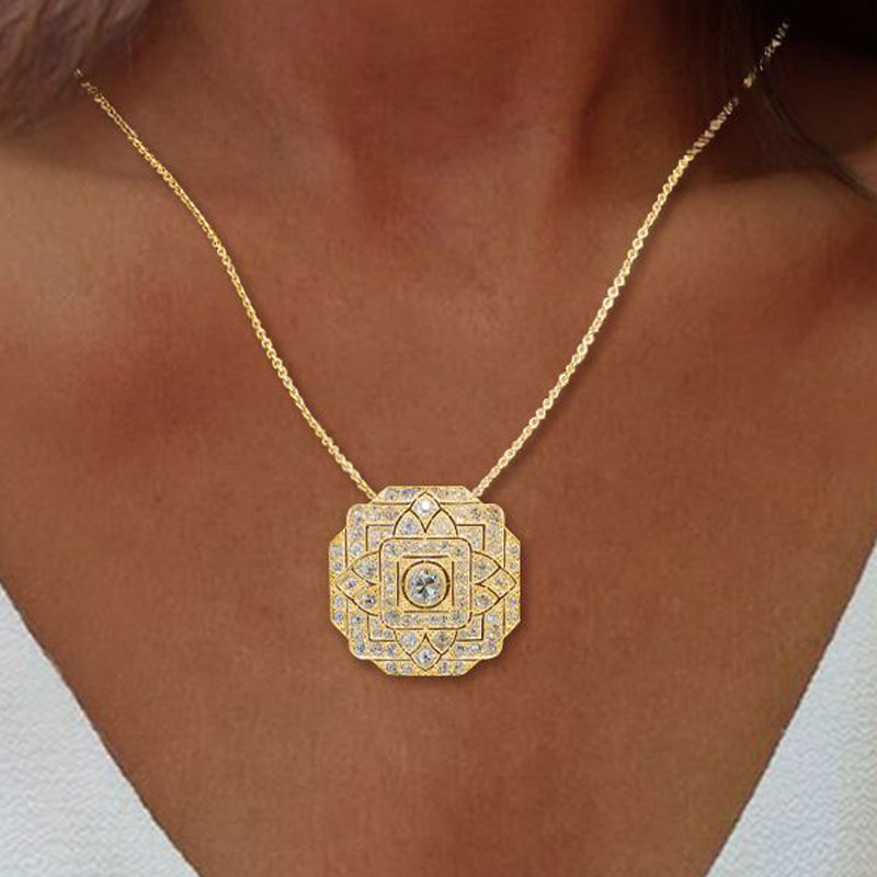 Art Deco Round Cut White Sapphire Pendant Necklace For Women