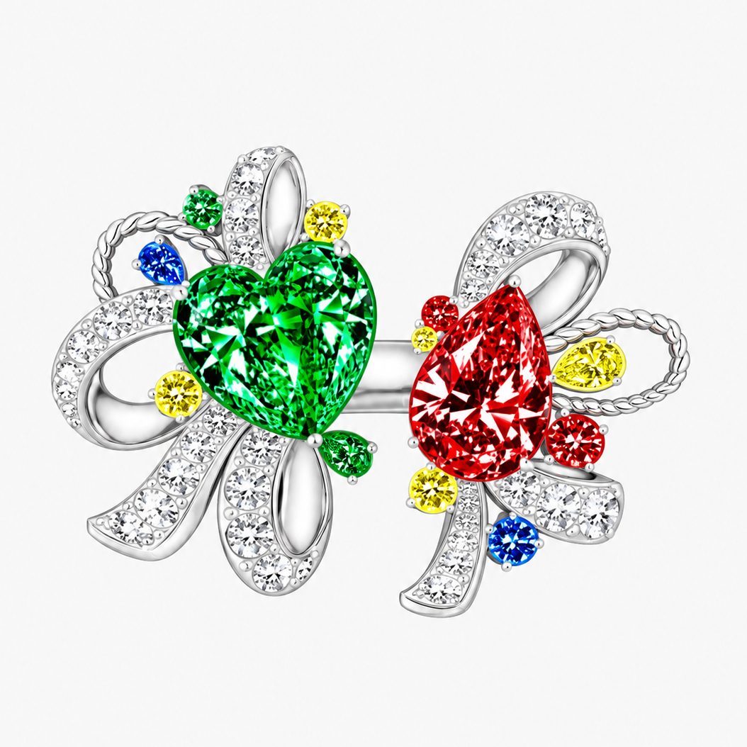 Original Design - 6cts Emerald / Aquamarine & Ruby Sapphire Engagement Ring(2 Color Options)