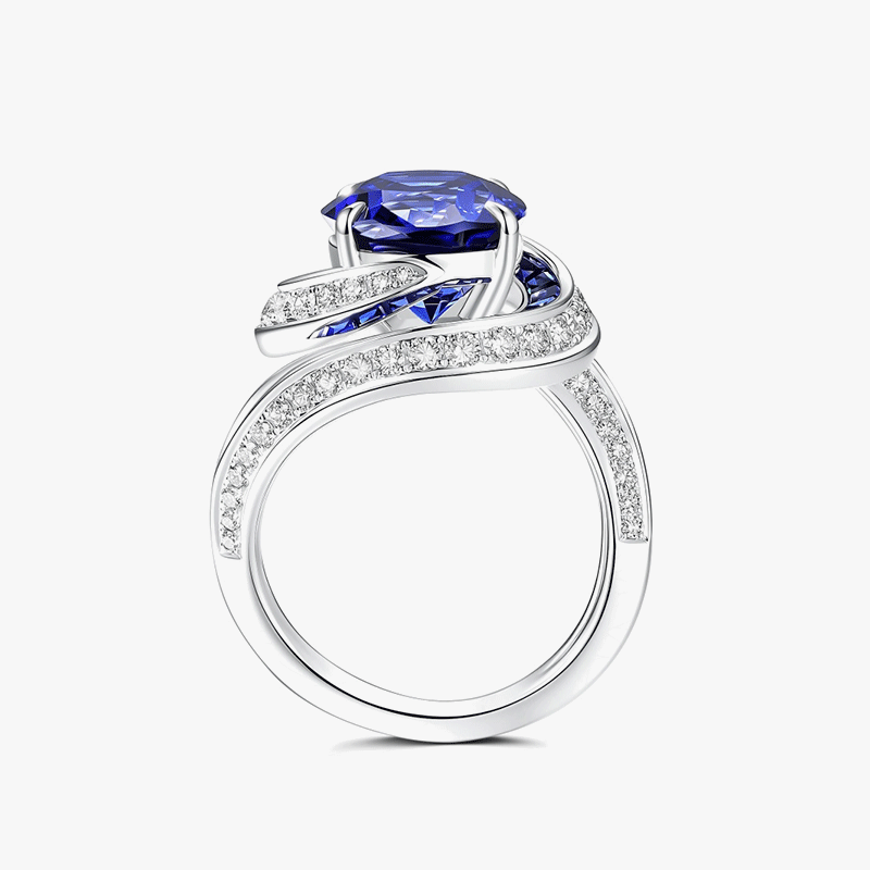 3ct Oval Cut Blue Sapphire Swirl Halo Cocktail Ring