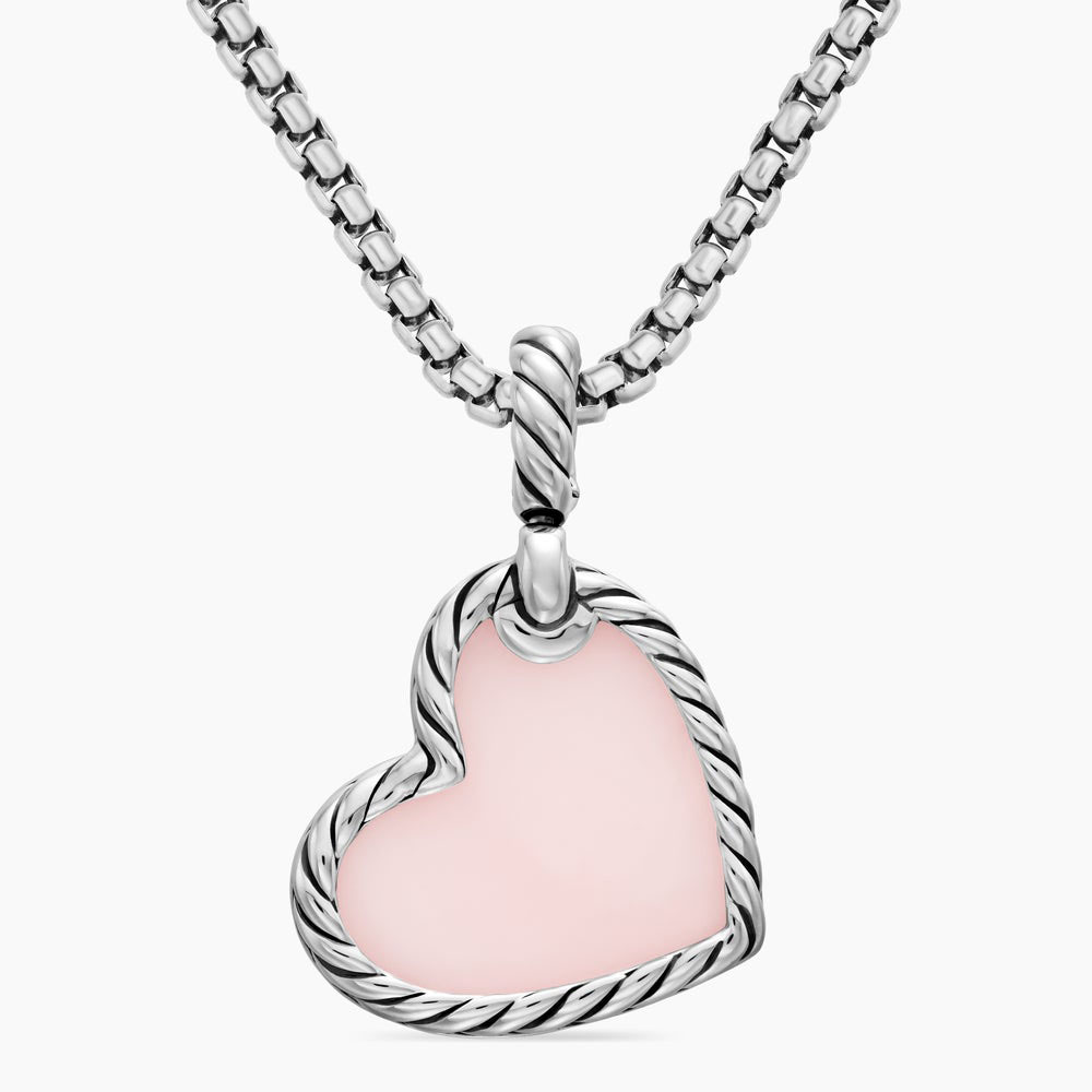 Pink Opal&Diamond Heart Shape Pendant Necklace