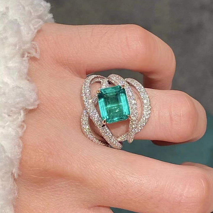 5ct Luxury Emerald Cut Emerald Sapphire Cocktail Ring
