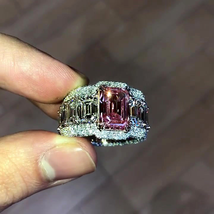 4ct Emerald Cut Pink Sapphire Men's Engagement Ring