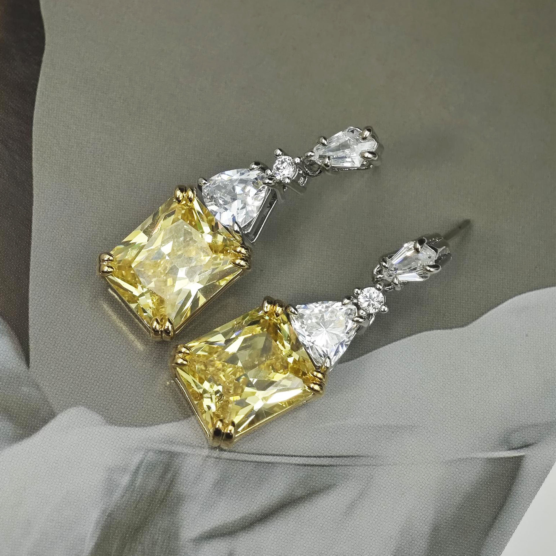 Unique Yellow&White Sapphire Drop Earrings