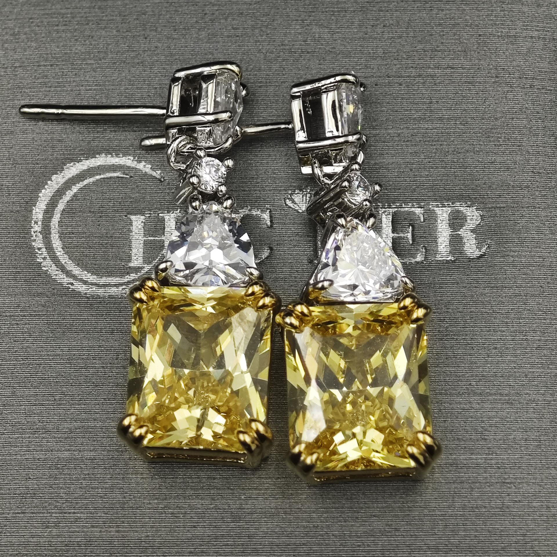 Unique Yellow&White Sapphire Drop Earrings