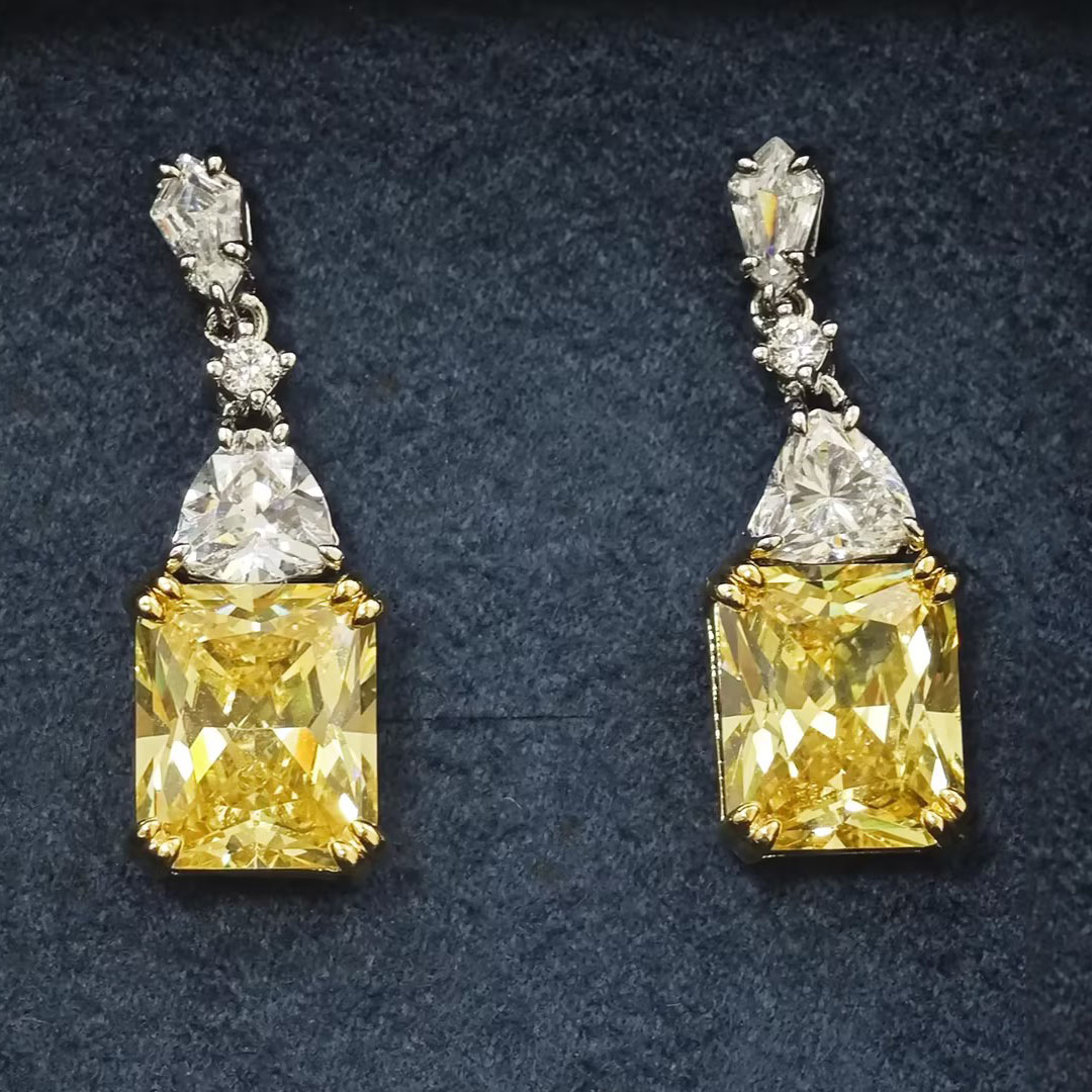 Unique Yellow&White Sapphire Drop Earrings