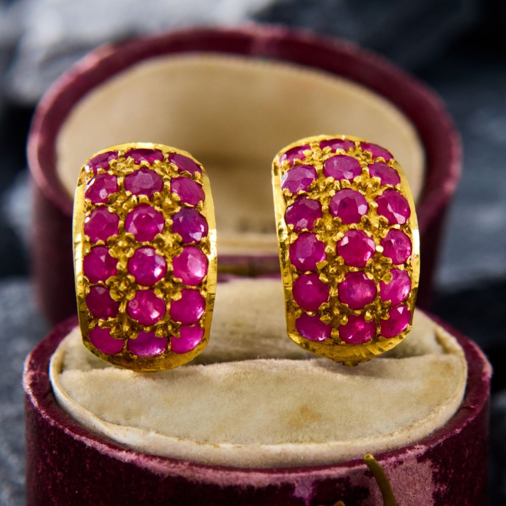 Pavé Setting Round Cut Ruby Sapphire Drop Earrings