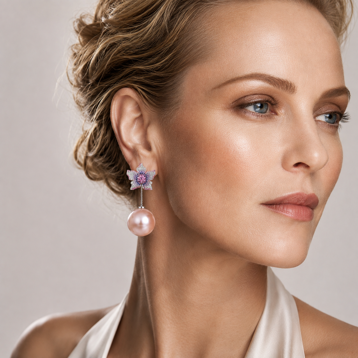 Original Design - Oval Cut Amethyst Sapphire & Fresh Water Pearl Dangle Earrings