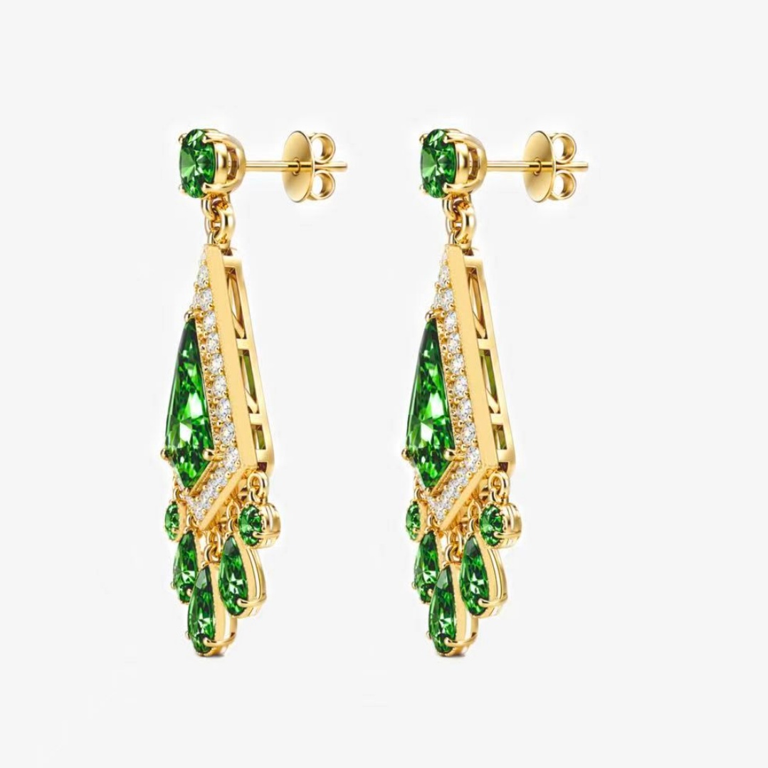 Original Design - Shield Cut Tsavorite Sapphire Dangle Earrings-1 Pair