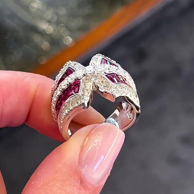 3.25ct Two Tone Baguette&Round Cut Ruby&Diamond Wedding Band