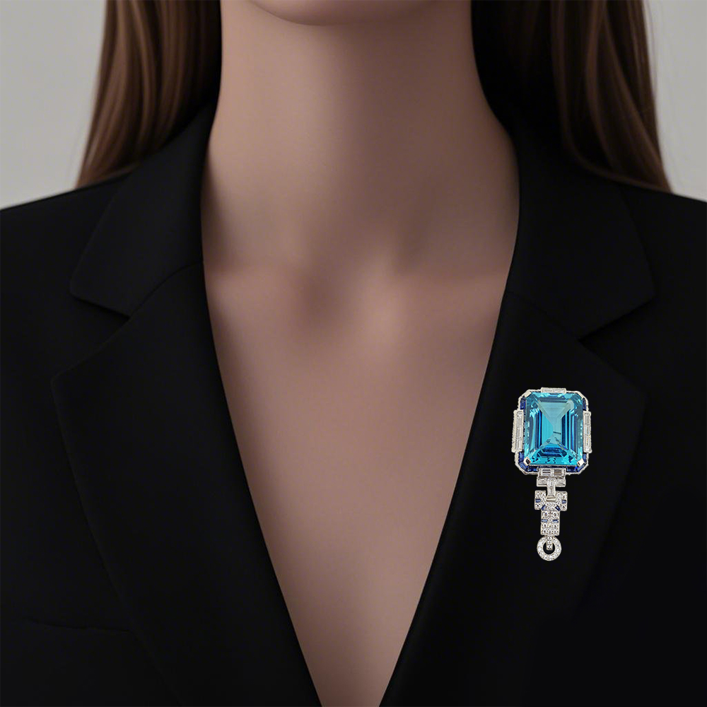 Asscher Cut Aquamarine Sapphire Royal Brooch