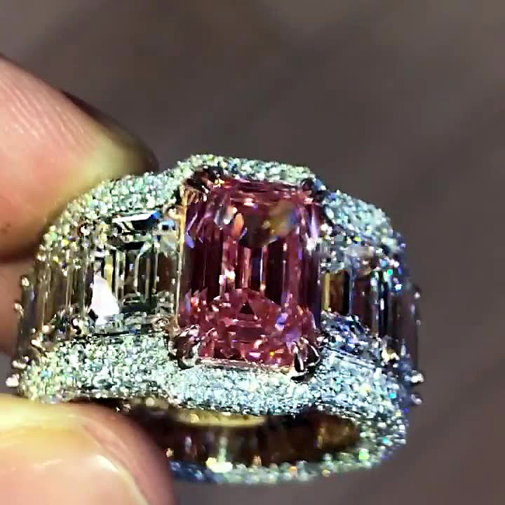 4ct Emerald Cut Pink Sapphire Men's Engagement Ring