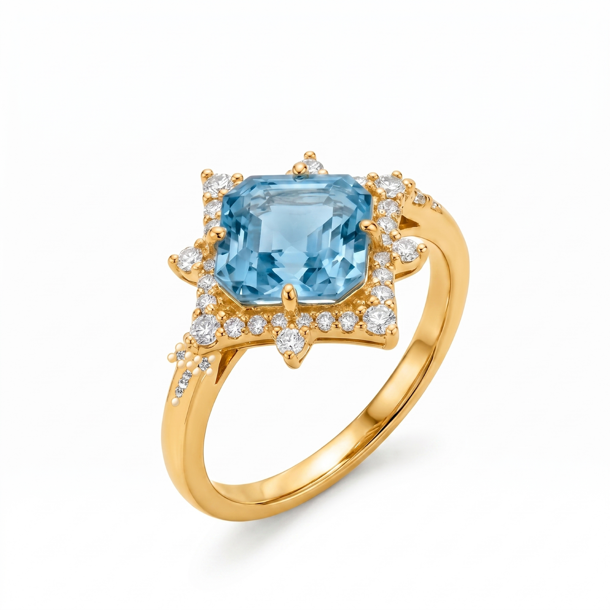  3 Carats Asscher Cut Santa-maria Aquamarine Engagement Ring