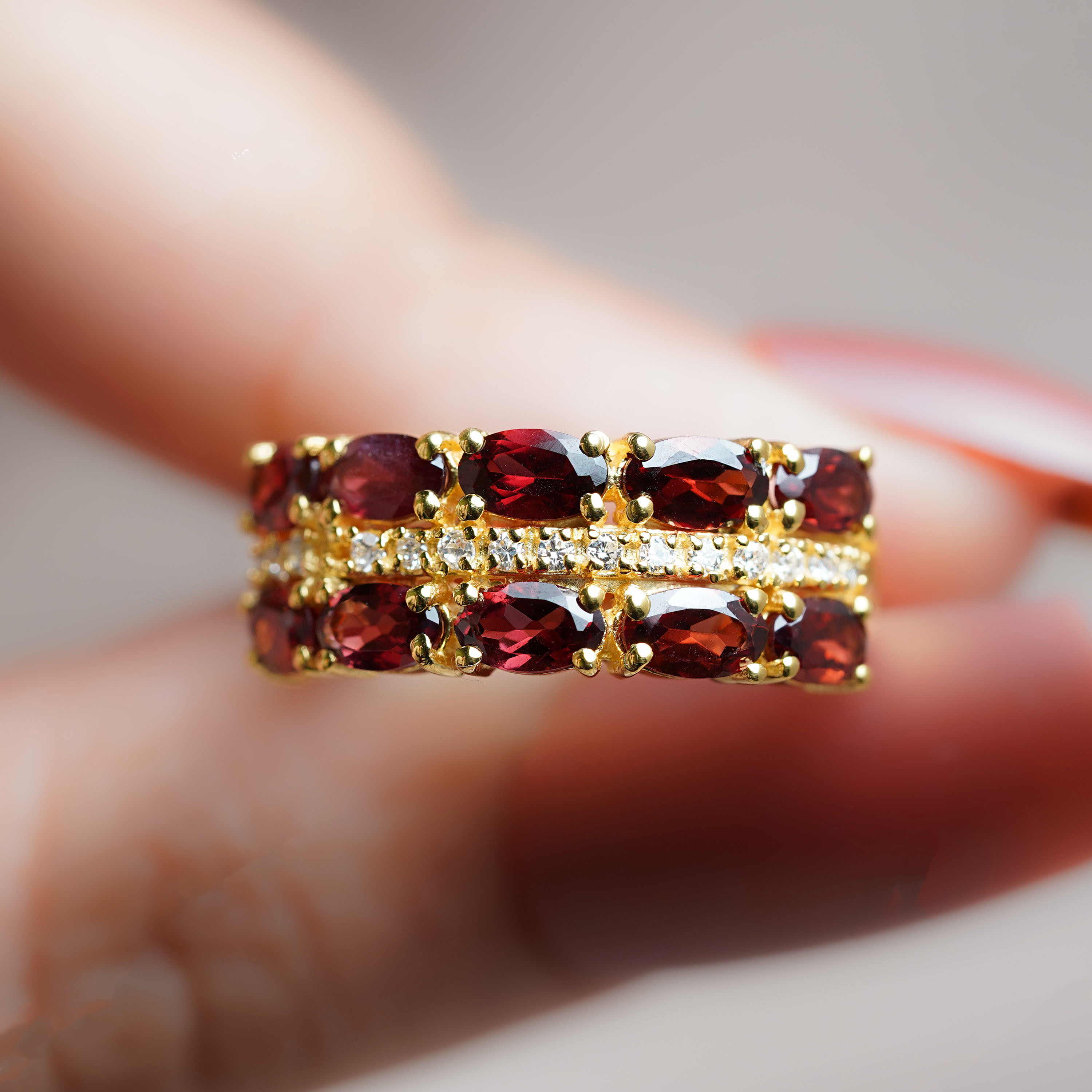 3.5ct Oval Cut Ruby Sapphire Eternity Ring