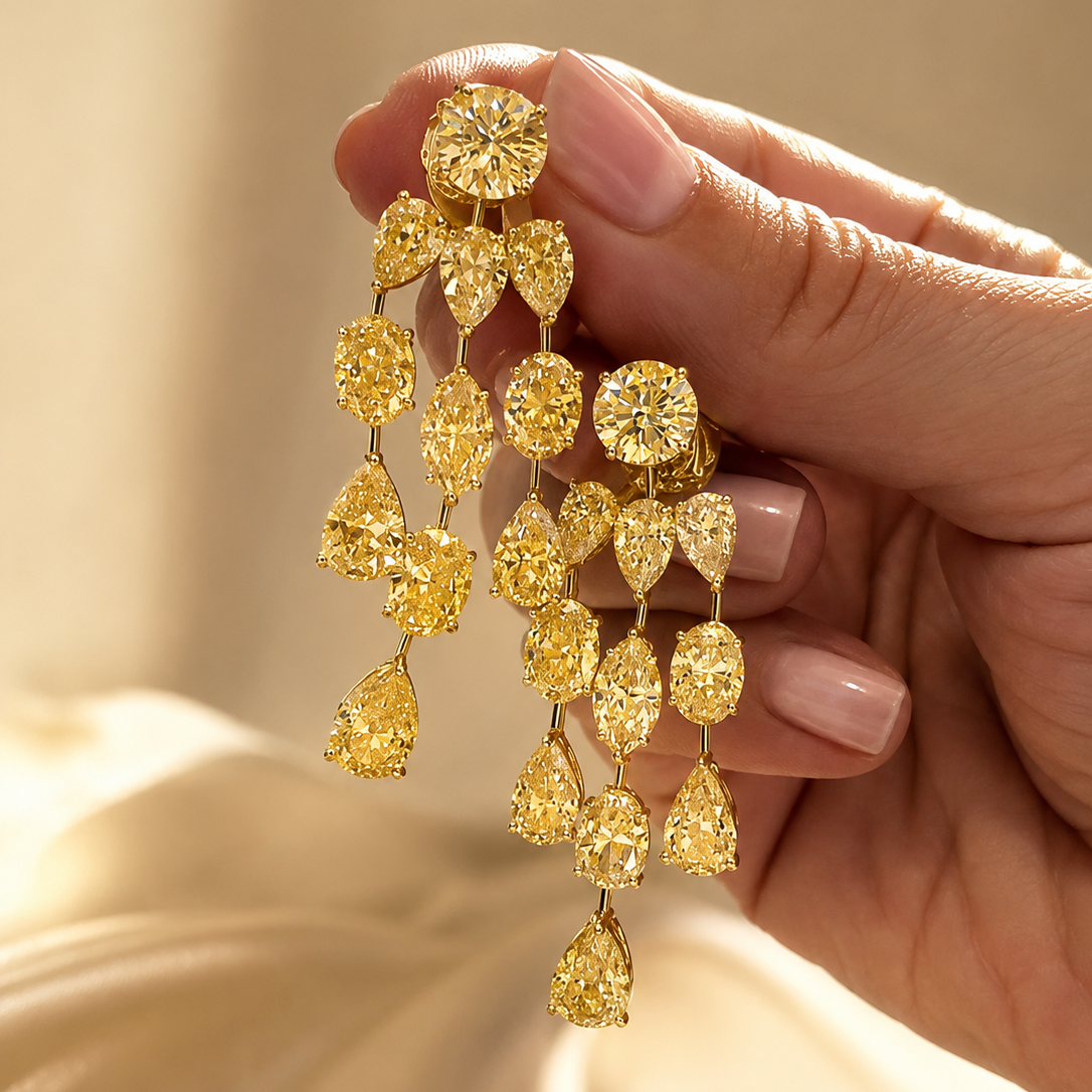 Pear Cut Yellow Sapphire Drop Earrings