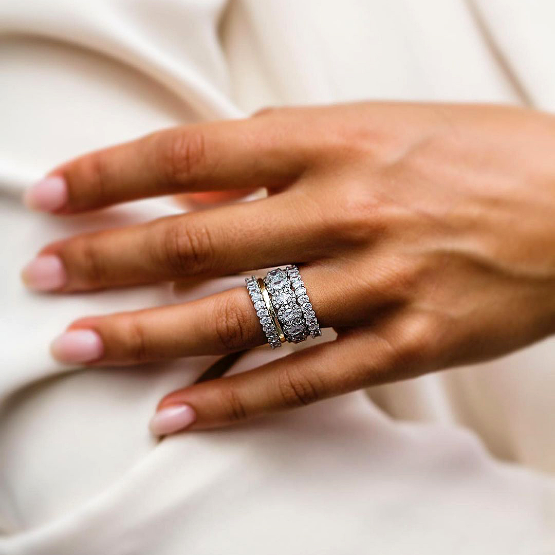 7.25ct Oval Cut White Sapphire Stacking Ring Set /4 pcs