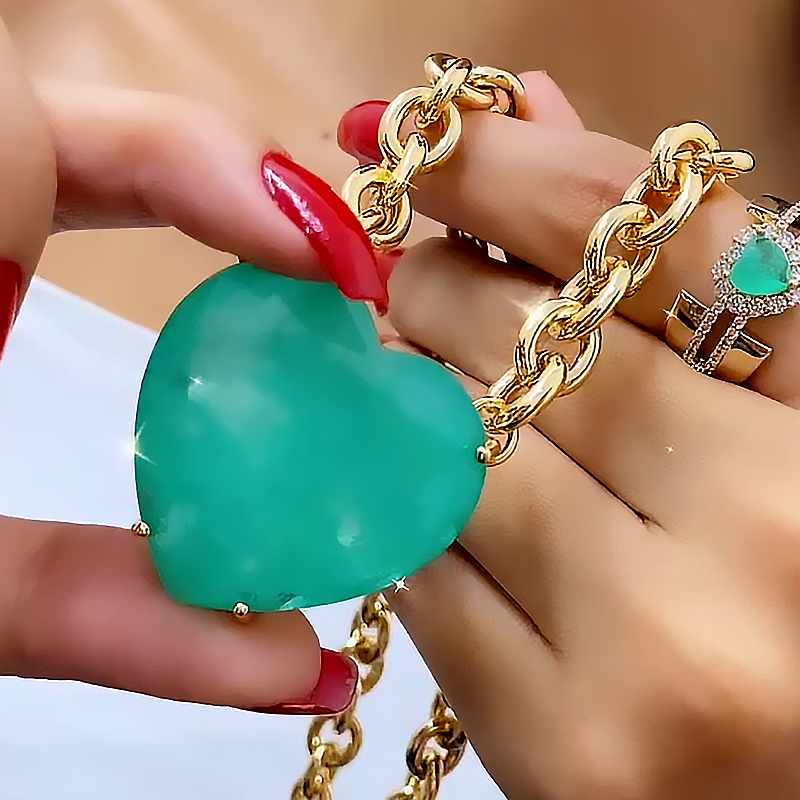 Heart Cut Emerald Sapphire Necklace&Earrings Jewelry Set