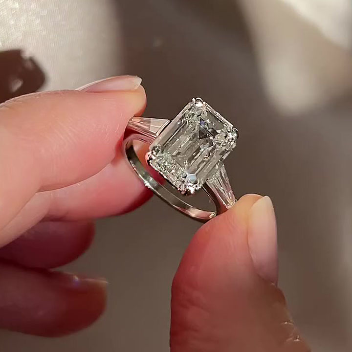 4ct Emerald Cut White Sapphire Engagement Ring