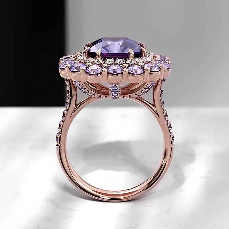 Double Halo 3ct Radiant Cut Amethyst Sapphire Engagement Ring