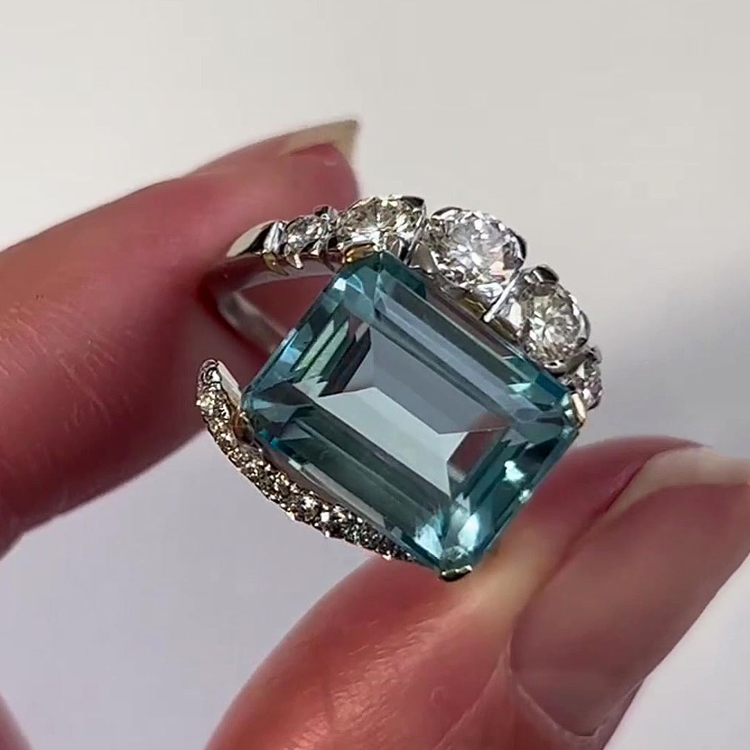 6.25ct Emerald Cut Aquamarine Sapphire Engagement Ring