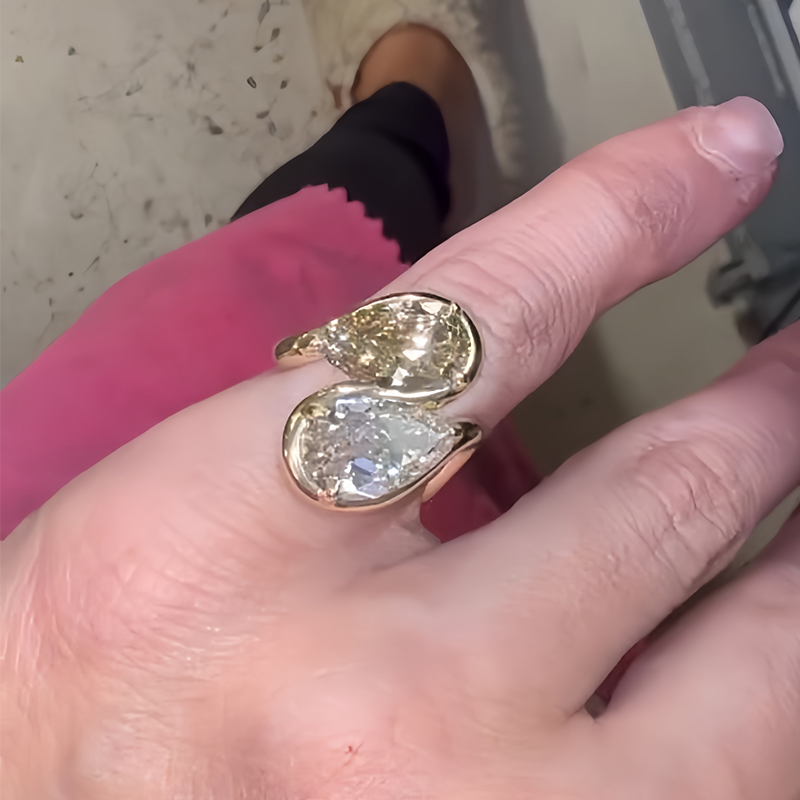 6ct Pear Cut Brown & White Sapphire toi et moi Ring